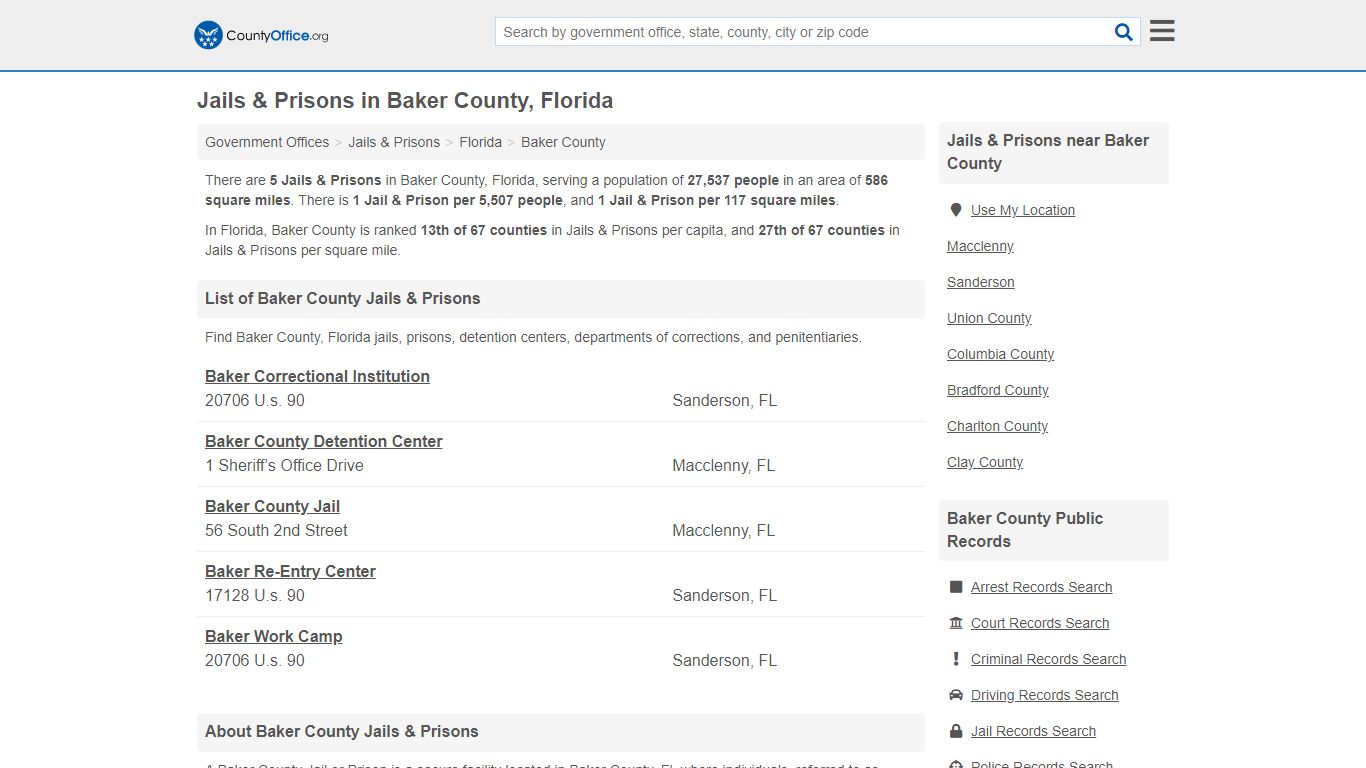 Jails & Prisons - Baker County, FL (Inmate Rosters & Records)